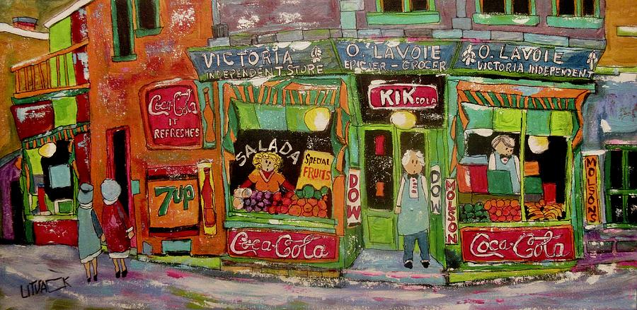 Vintage O.Lavoie Epicier Grocery 3837 St. Jacques Montreal Painting by Michael Litvack