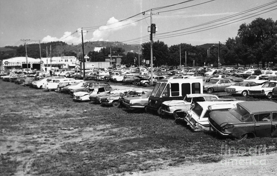 Car Photograph - Old 1970 USA car scrap yard by Vintage Collectables