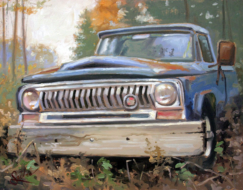 Landscape Painting - Old Abandoned Jeep International by Larry Seiler