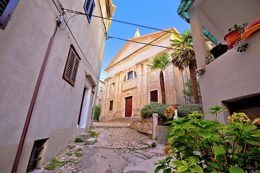 Old adriatic town Vrbnik stone street and church view Photograph by Brch Photography