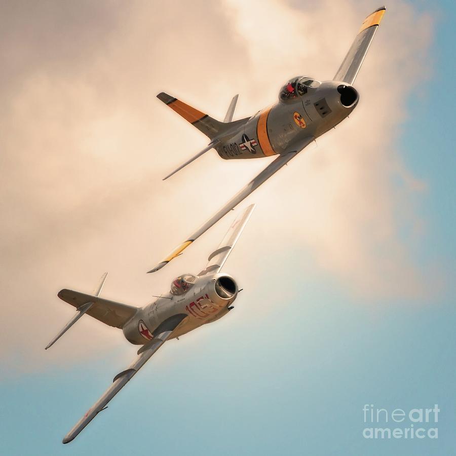 Old Adversaries F-86 Sabre and MiG 15  2011 Chino Air Show Photograph by Gus McCrea