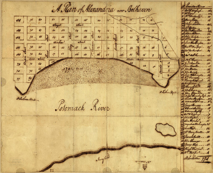 Old Alexandria Va Map By George Washington - 1749 Drawing