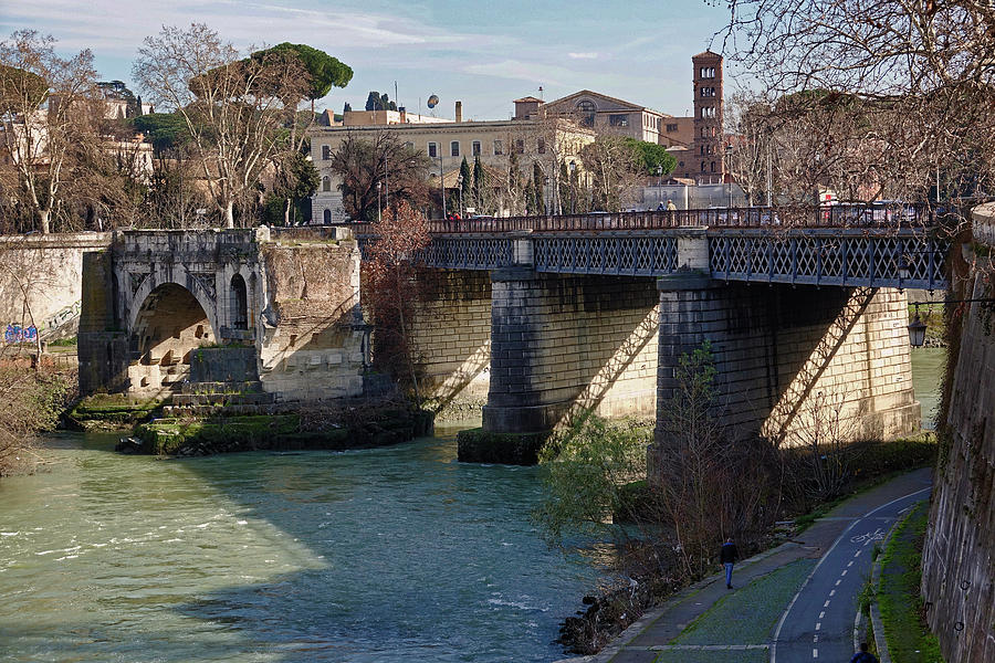Old And New Bridge Over The Tiber River In Rome Italy Photograph by Rick Rosenshein