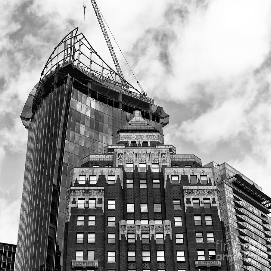Old and New in Vancouver mono Photograph by John Rizzuto