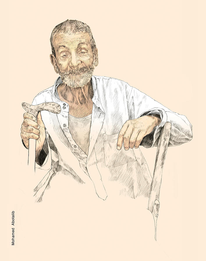 Old And Poor Man Drawing by Mohamed Abotalib