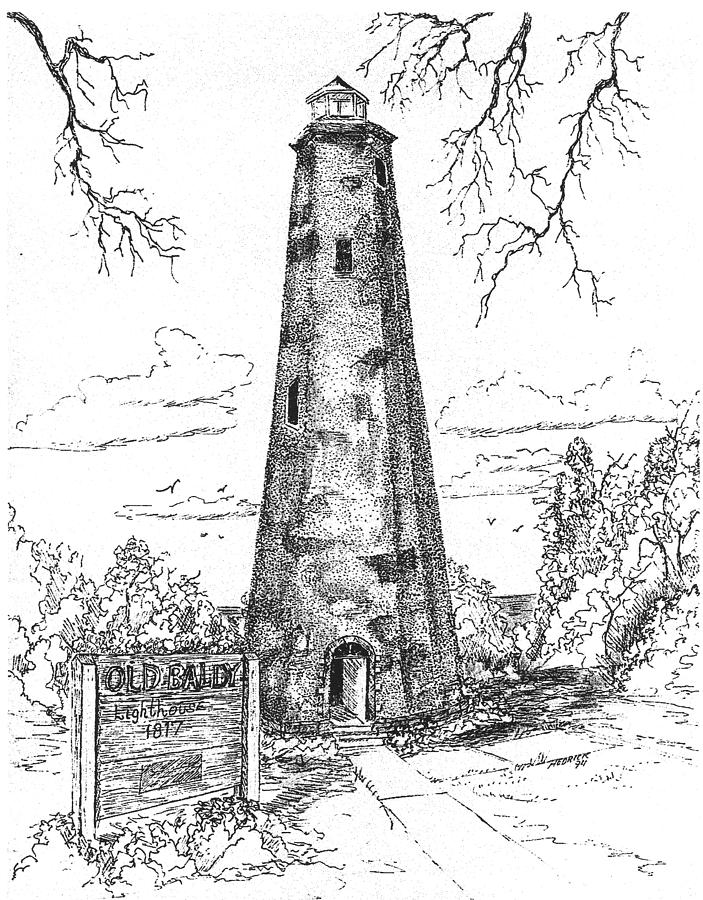 Lighthouse Drawing - Old Baldy by Barney Hedrick