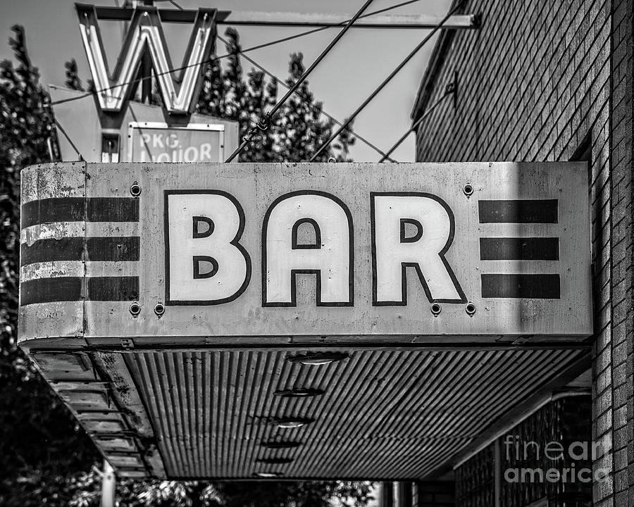 Old Bar Sign Livingston Montana Black and White Photograph by Edward Fielding