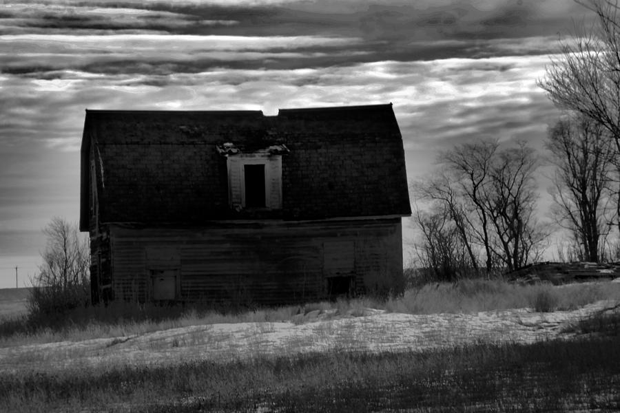 Old Barn In North Dakota Black And White Photograph