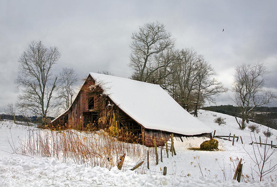 Barn Photograph - Old Barn in Snow by Ken Barrett