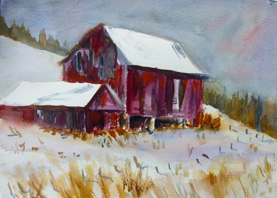 Old Barn in Snow Painting by Linda Emerson - Fine Art America