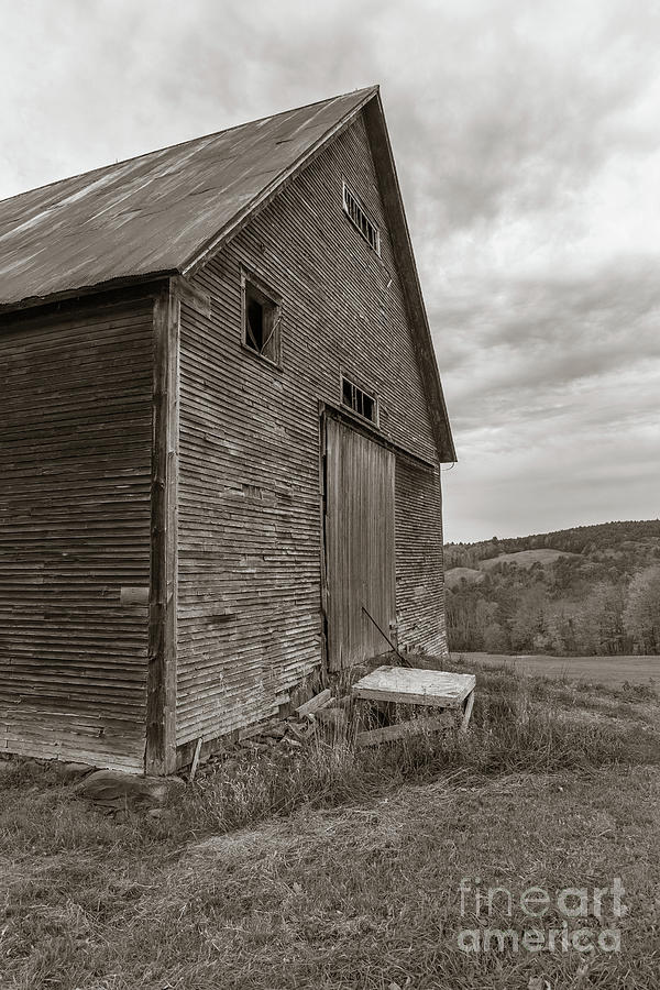 Old Barn Jericho Hill Vermont in Autumn Sepia Photograph by Edward Fielding