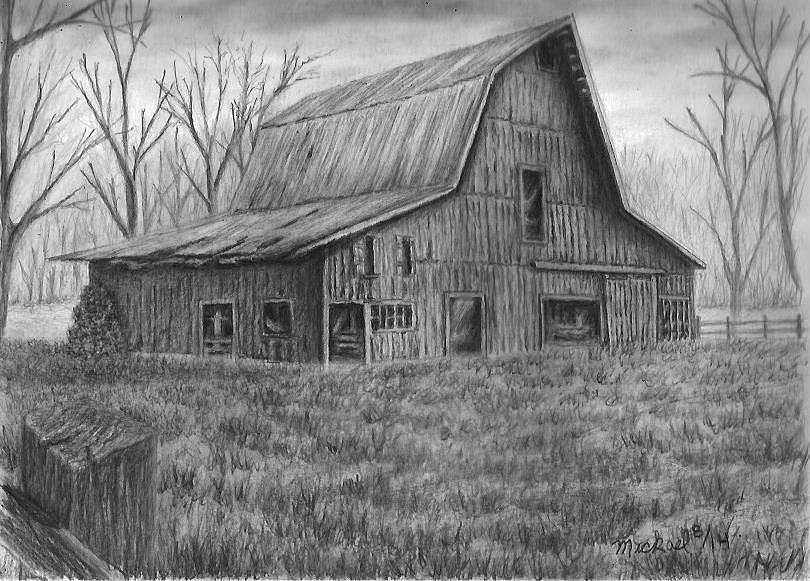 Old Barn Drawing by Mickael Bruce Fine Art America