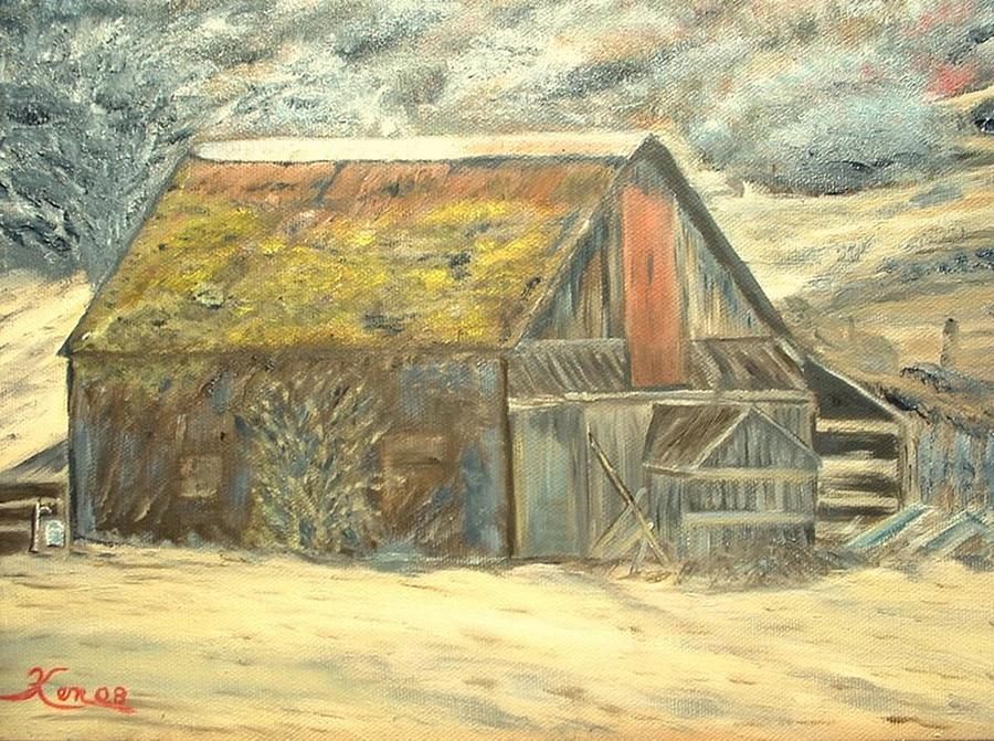 Old Barn Mossey Roof Painting By Kenneth Lepoidevin