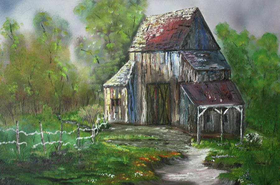 Landscape Painting - Old Barn on the path by Rick Pettit