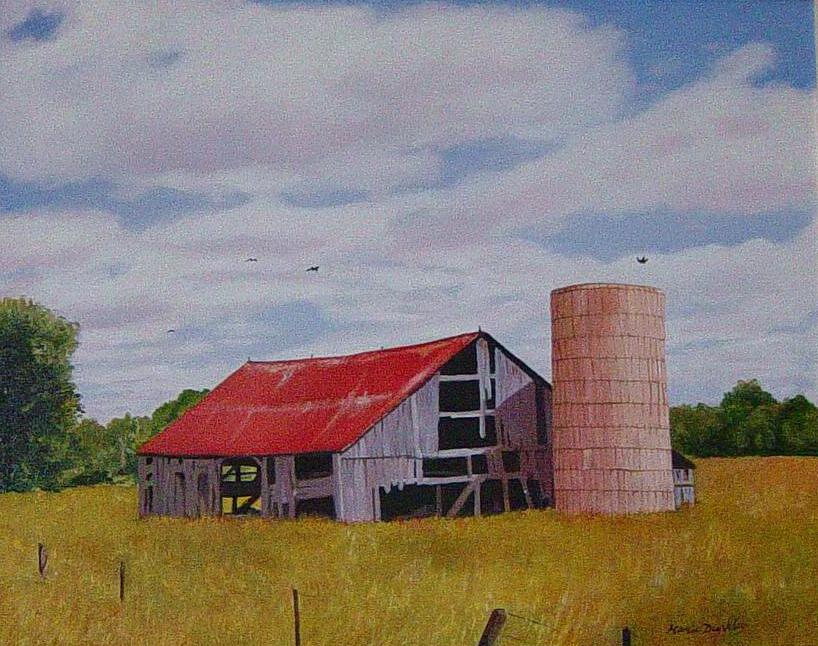 Barn Painting - Old Barn Red Roof by Marie Dunkley
