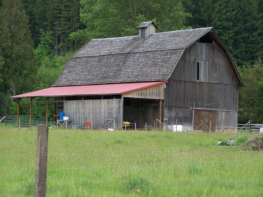 Barn Photograph - Old Barn With Red Leanto  Washington State by Laurie Kidd