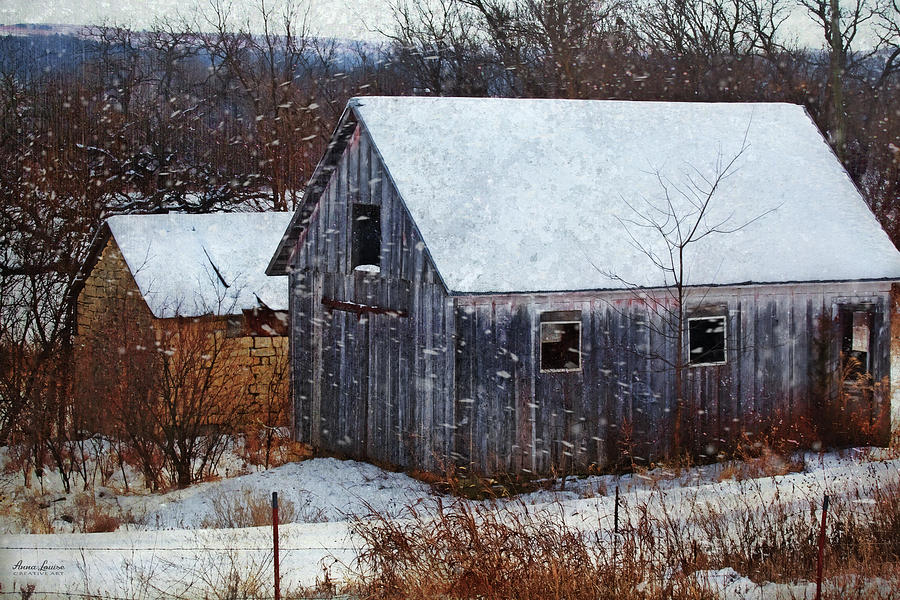 Old Barns in Snow Photograph by Anna Louise