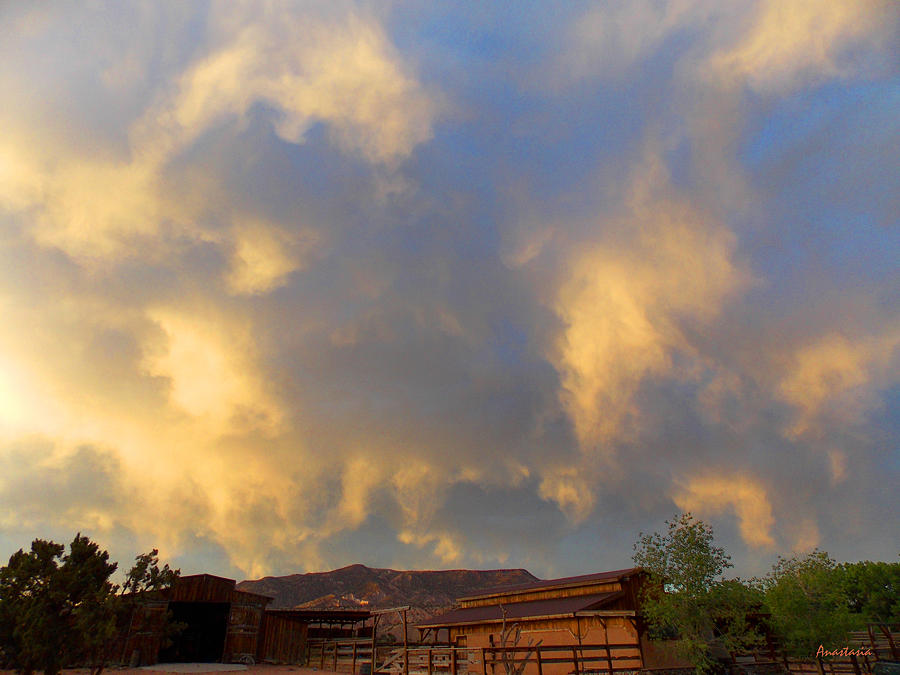 Old Barns With Glory Clouds Over Abiquiu New Mexico Photograph by Anastasia Savage Ealy