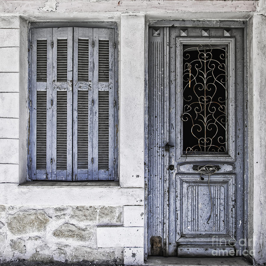 Greek Photograph - Old Blue Door and Window by Antony McAulay