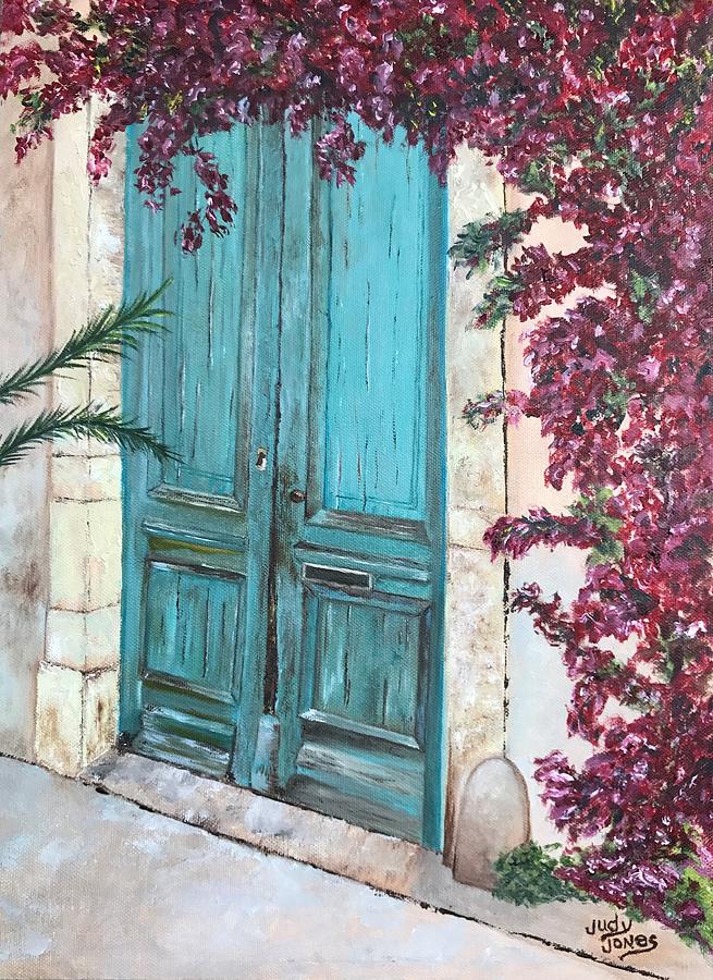 Flower Painting - Old Blue Doors by Judy Jones