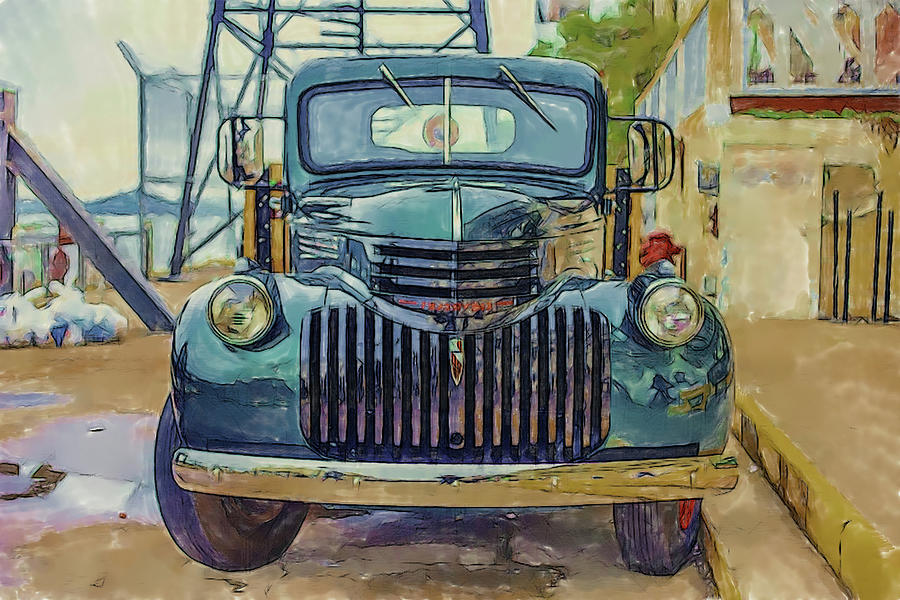 Old Blue Truck Mixed Media