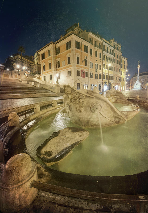 Fountain Photograph - Old Boat Fountain Rome Italy II by Joan Carroll