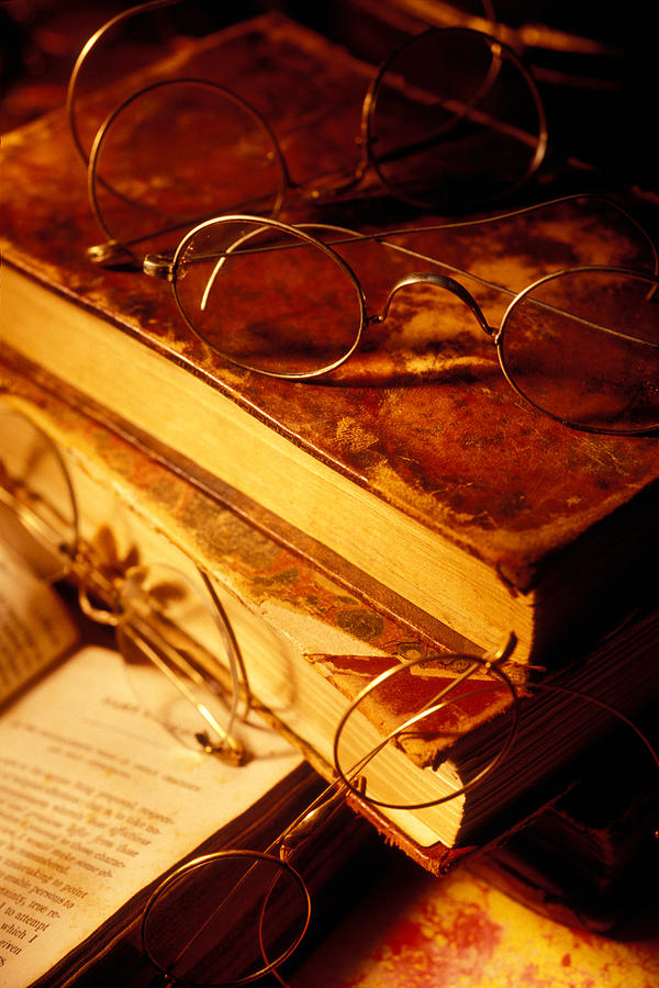 Book Photograph - Old books and glasses by Garry Gay