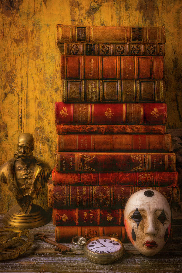 Old Books And Mask Photograph by Garry Gay