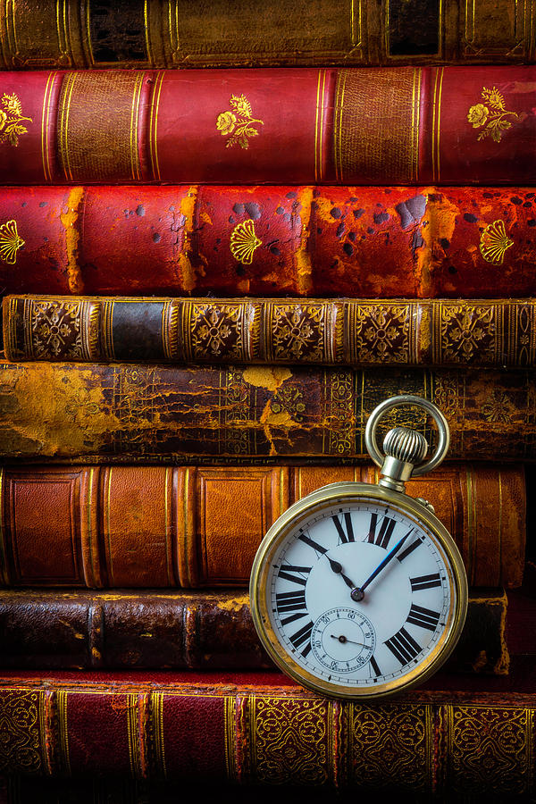 Old Books And Pocket Watch Photograph by Garry Gay