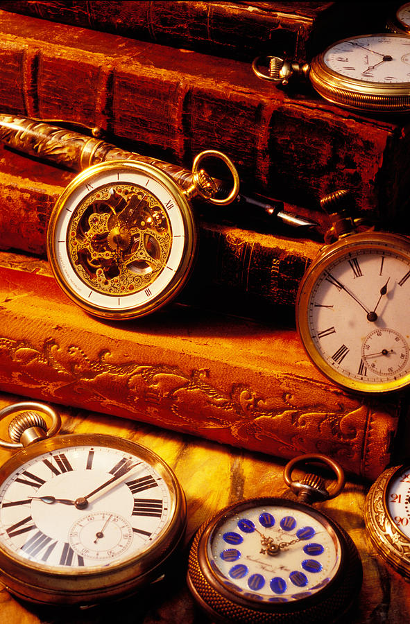 Old Books And Pocket Watches Photograph by Garry Gay
