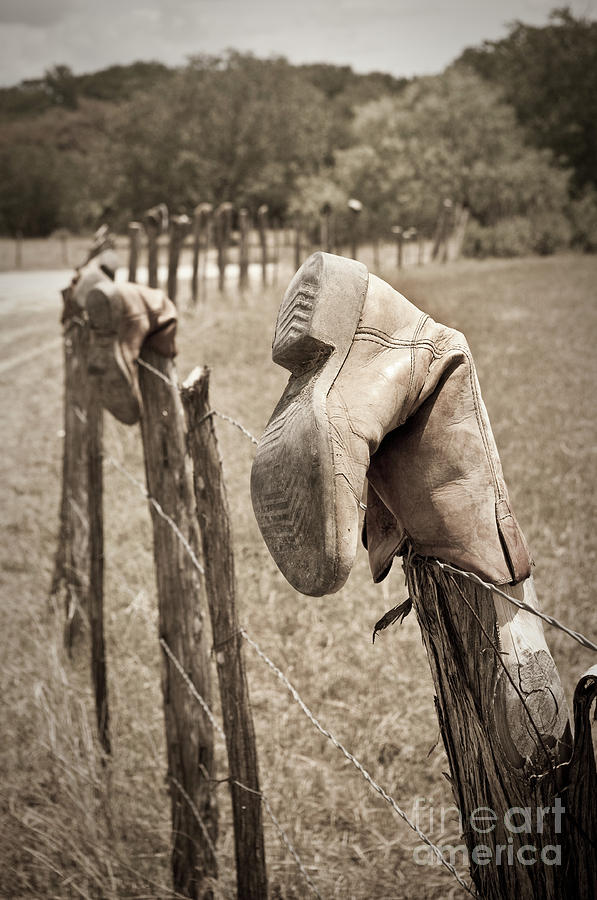 Boot Photograph - Old Boot Fence by Justin Bower