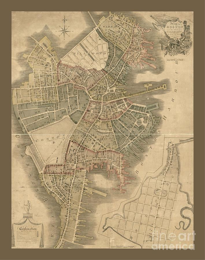 Old Boston Map Painting by Pd - Fine Art America