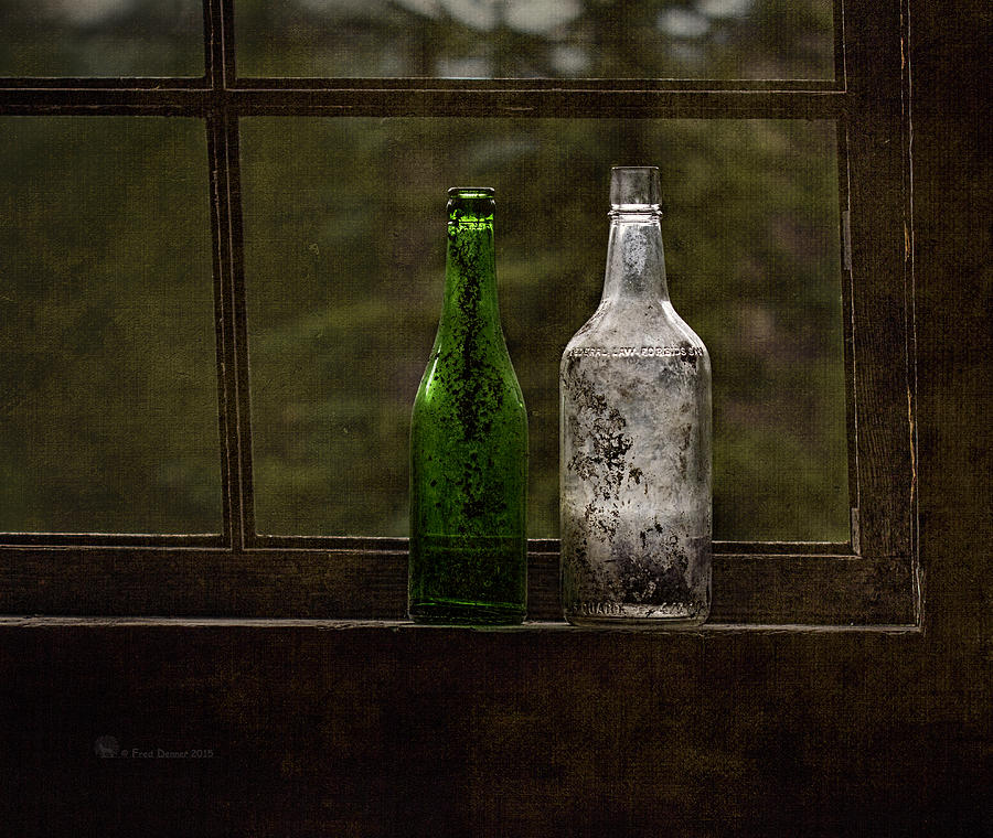 Old Bottles in Window Photograph by Fred Denner