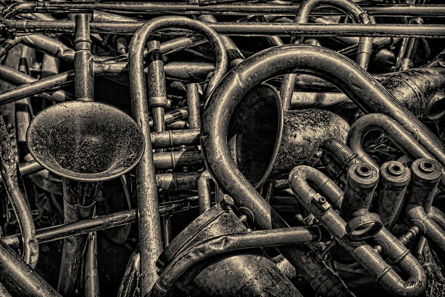 Old Brass Musical Instruments Toned Photograph