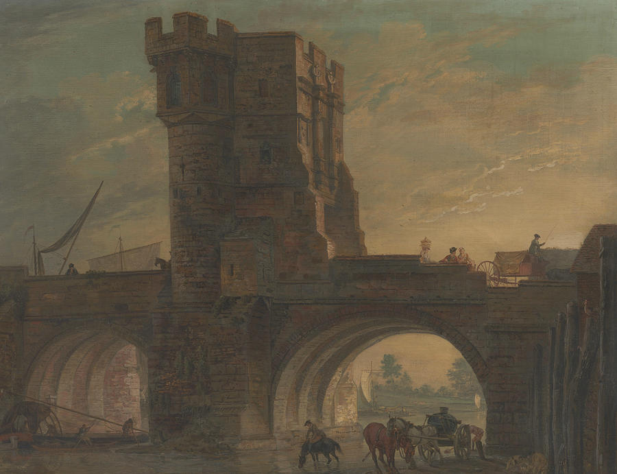 Old Bridge at Shrewsbury Painting by Paul Sandby