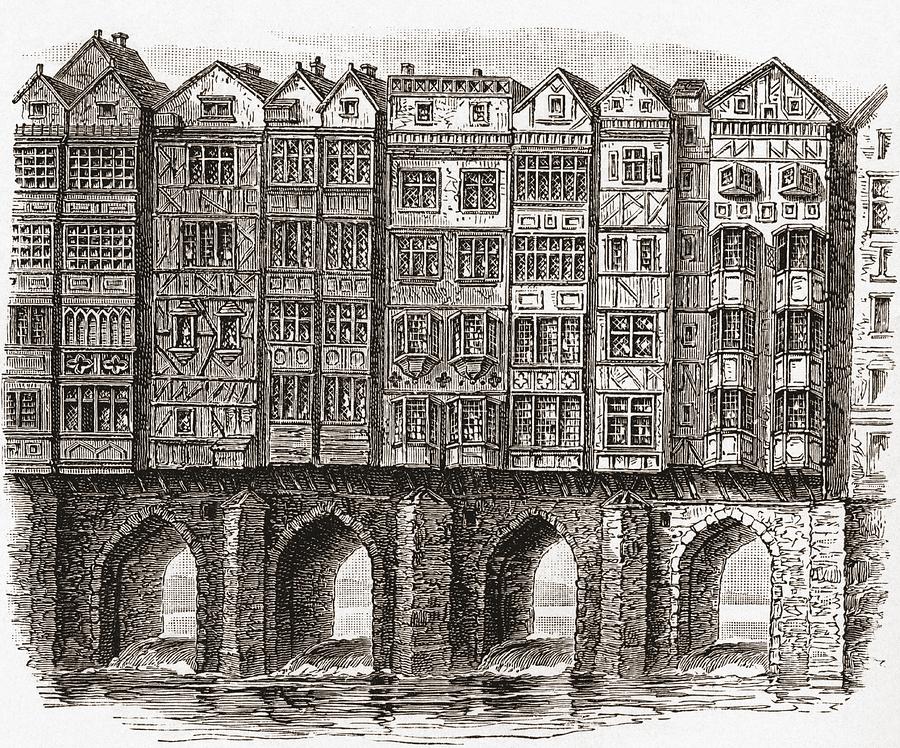 Old Bristol Bridge In The Thirteenth Drawing by Vintage Design Pics