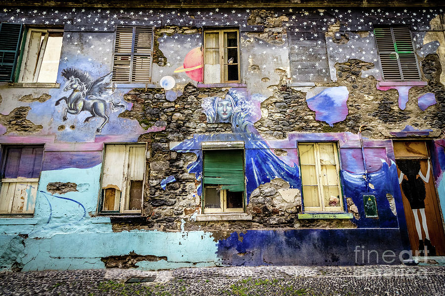 Architecture Photograph - Old Building Mural in Funchal, Madeira, Portugal by Liesl Walsh