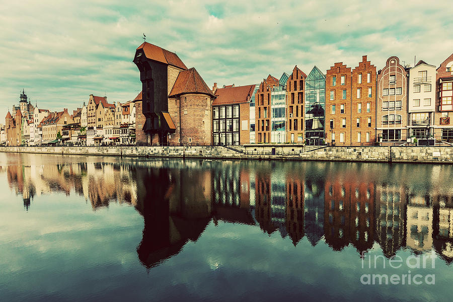 Old buildings and Zuraw crane near Motlawa river in Gdansk Photograph by Michal Bednarek