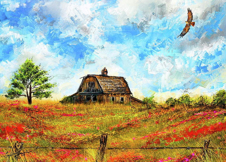 Old But Stately -Old Barn Artwork Painting by Lourry Legarde Old But Stately -Old Barn Artwork Painting by Lourry Legarde