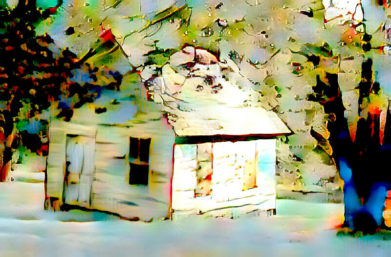 Old Cabin in Snow Mixed Media by Femina Photo Art By Maggie