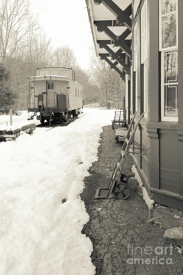 Old Caboose at Period Train Depot Winter Photograph by Edward Fielding