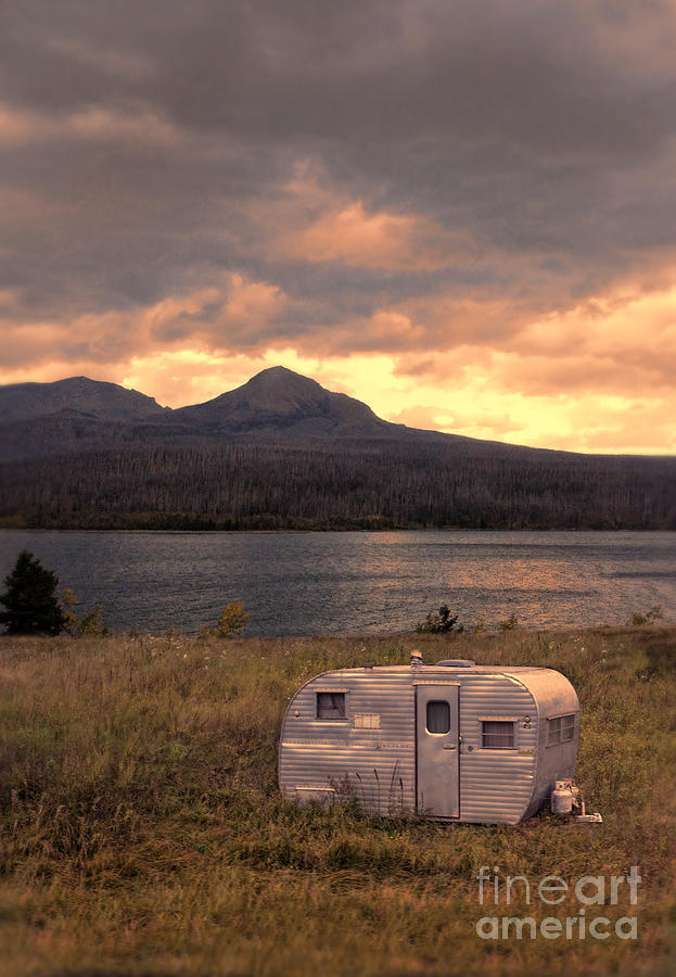 Old Camping Trailer by a Mountain Lake Photograph by Jill Battaglia