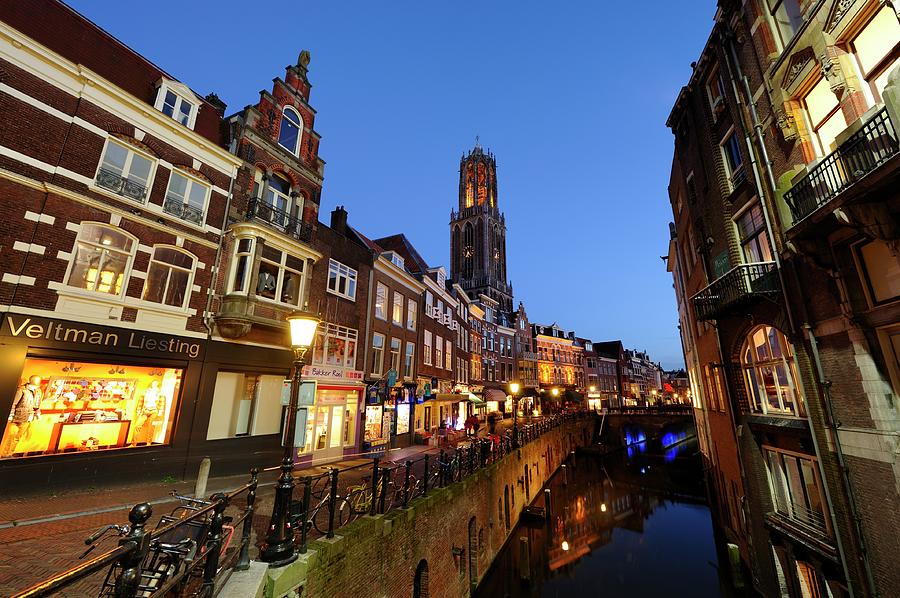 Old canal and Vismarkt in Utrecht in the evening 299 Photograph by Merijn Van der Vliet
