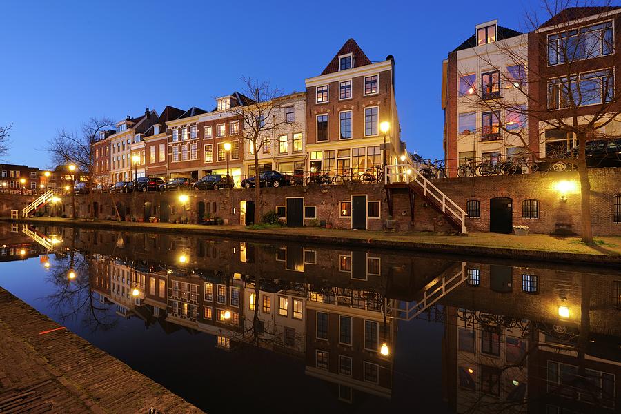 Architecture Photograph - Old Canal in Utrecht at dusk 211 by Merijn Van der Vliet