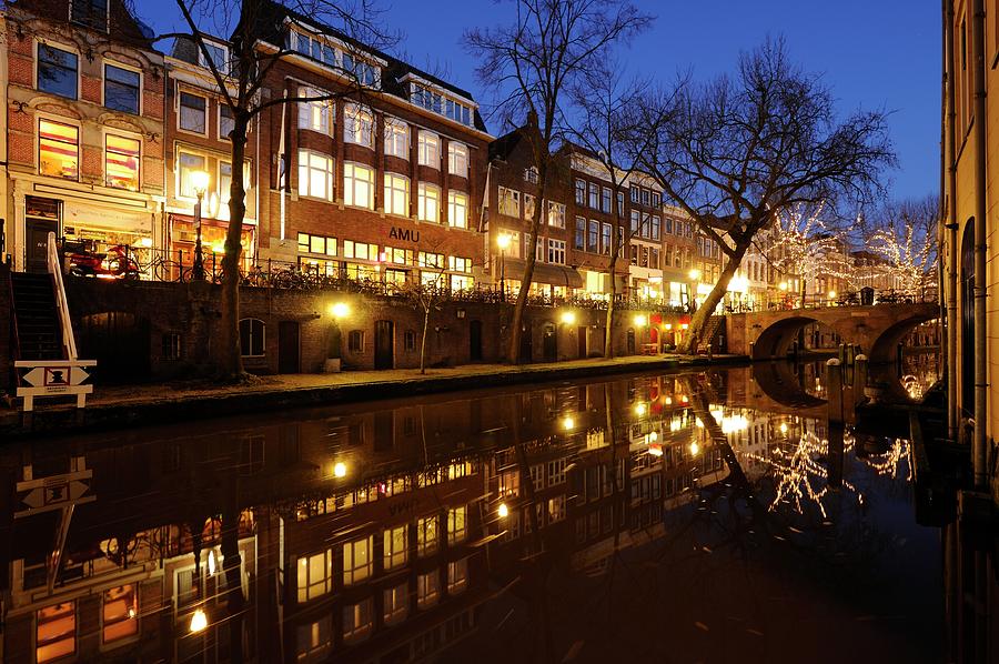 Old Canal in Utrecht with bridge Gaardbrug at dusk 274 Photograph by Merijn Van der Vliet