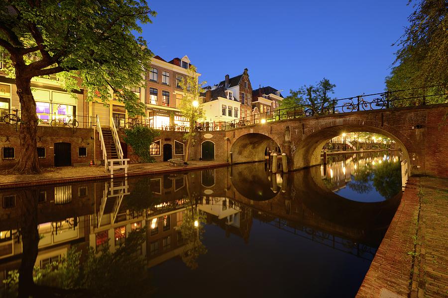 Old Canal with bridge Geertebrug in Utrecht in the evening 281 Photograph by Merijn Van der Vliet