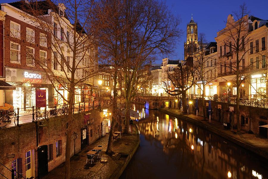 Old Canal with Dom Tower in Utrecht in the evening 272 Photograph by Merijn Van der Vliet