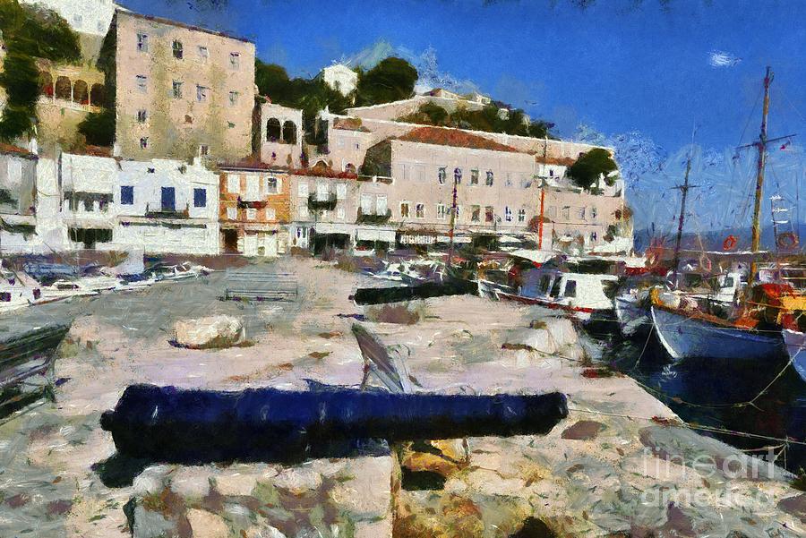 Old cannons in Hydra island Painting by George Atsametakis