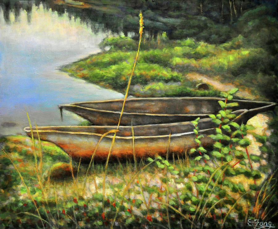 Old Canoes at Rest Painting by Eileen  Fong