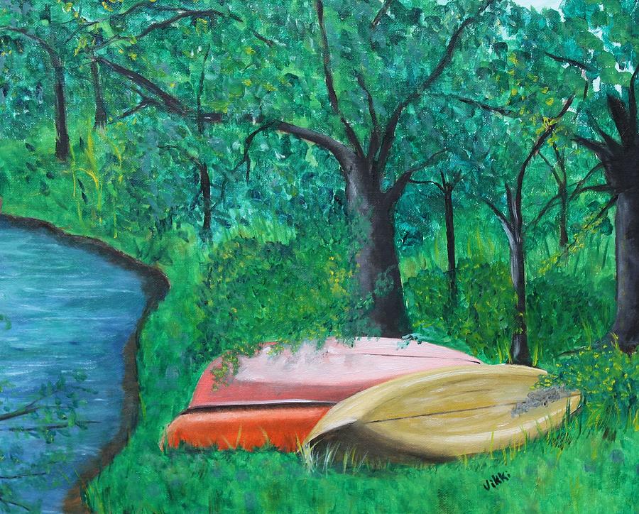 Old Canoes Painting by Vikki Angel